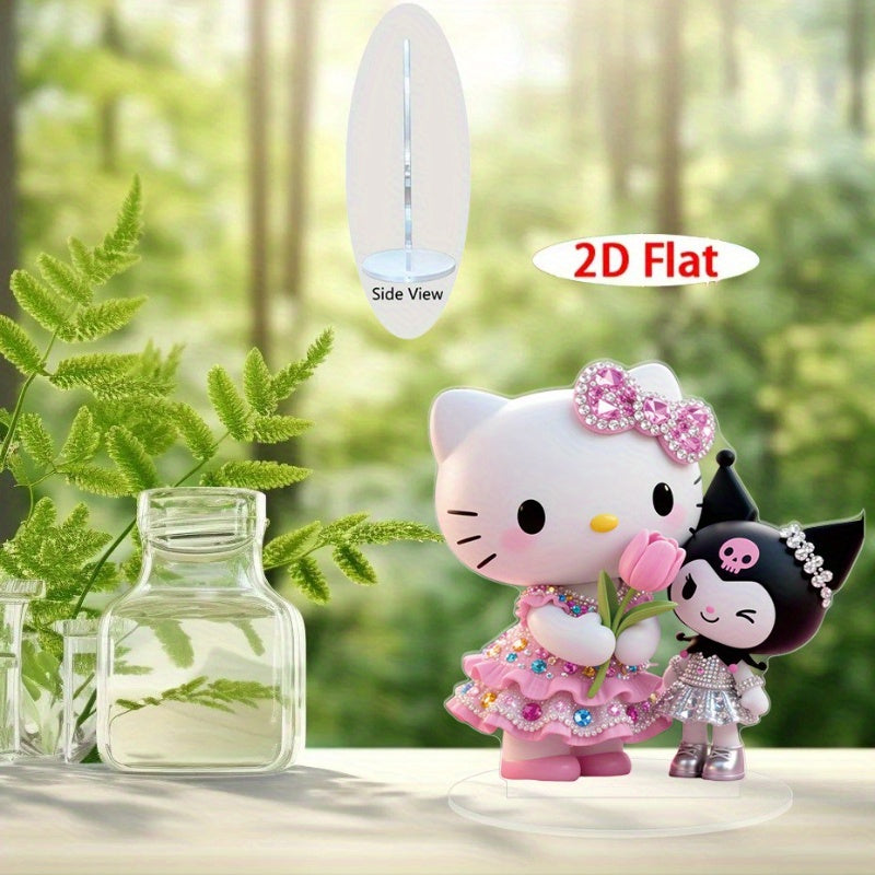 2D Flat, 2D Flat Acrylic Stand 1pc Sanrio for kuromi and Cute for hello kitty Model Figurine, Suitable for Valentine'S Day Party Decorations, Home Decoration, Desktop Display, Perfect Gift Living Room Party Art Decoration Sign with Base, Give to Friends