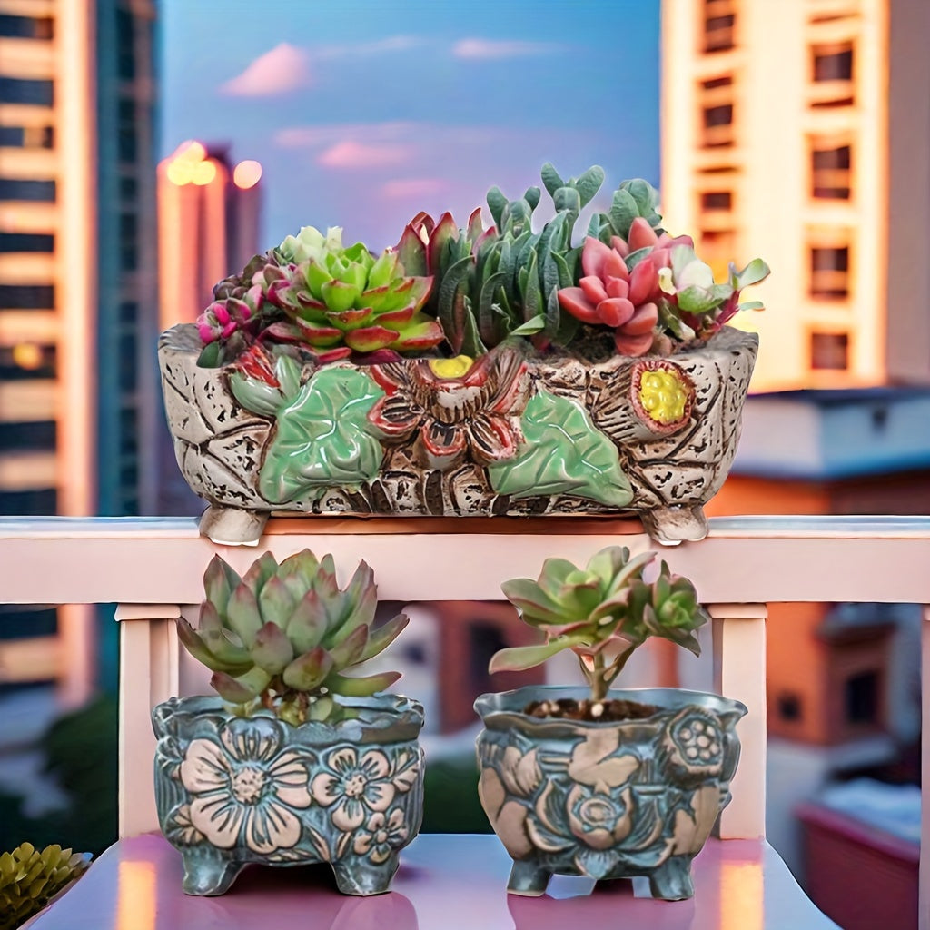 3pcs Christmas Lotus Blooming Flower Pots, Thanksgiving Desktop Decoration, Spring Succulent Plant Ceramic Flower Pots, New Year Office, Garden, Courtyard, Kitchen Indoor and Outdoor Decoration, Summer Plant Ceramic Flower Pot Container