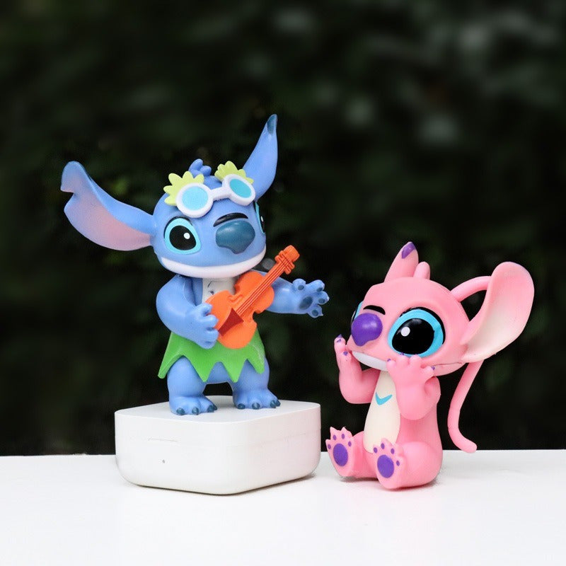 Disney Official! 6pcs Cartoon Anime Accessories Stitch and Angel Figure Model Star Baby Desktop Decorations