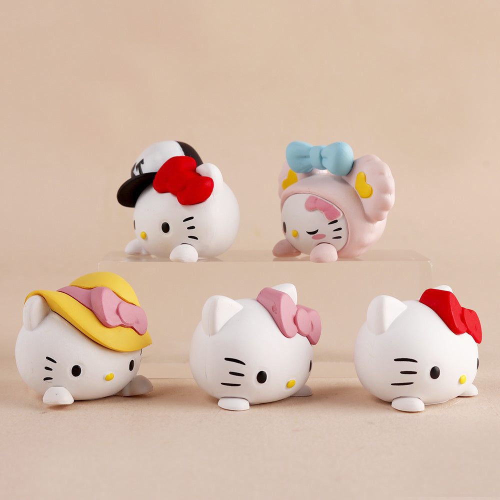 Cute KT Head Car Dashboard Small Ornament Q Version Kitty Cake Decoration Creative Car Interior Accessory