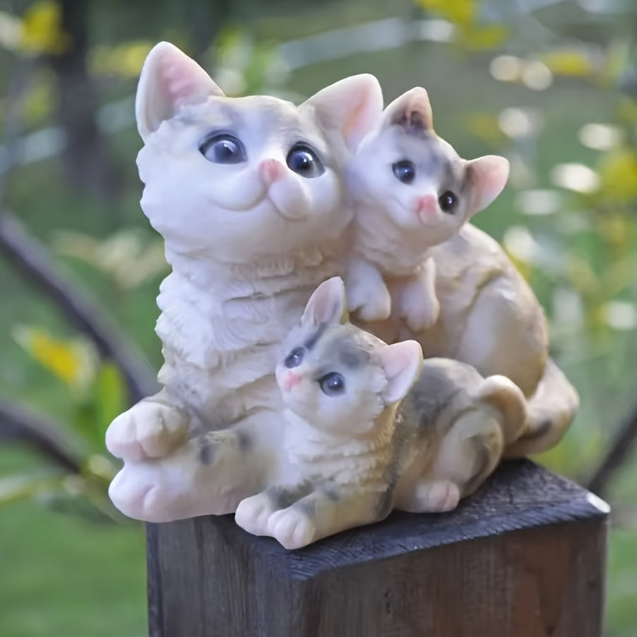 A Charming Statue of a Mother Cat with Her Two Kittens Made of Resin, Perfect for Garden Decoration. This Resin Figurine Is Suitable for Yards, Gardens, Patios, And Landscaping, Making It an Ideal Christmas Gift.