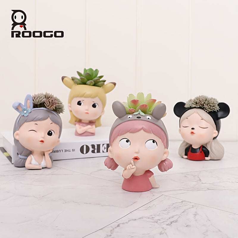 Charming Roogo Resin Flower Pot - Versatile Indoor/Outdoor Decor for Plants, Flowers & Succulents | Ideal for Home Office Desk & Garden