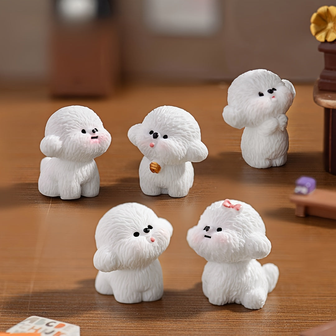 6pcs Adorable Pom-Pom Dog Figurines - Resin Cute Puppy Decor with Unique Poses & Expressions, Compact Miniature Desktop Car Dashboard Decorations, No Electricity Needed, Perfect Gift for Pet Lovers, Home Decoration, Playful Design, Soft Texture, Decorati