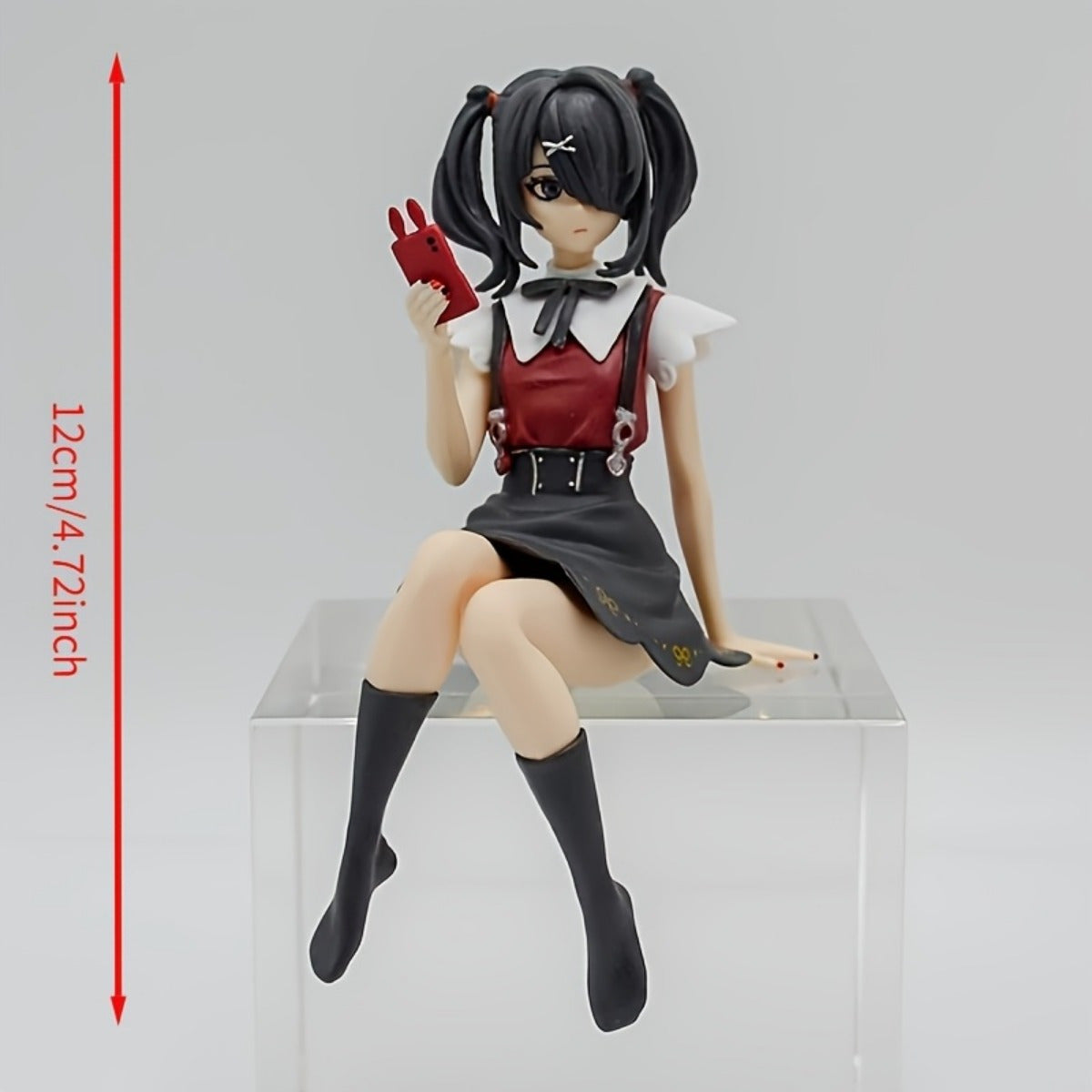 Super Cute Double Ponytail Anime Girl Figurine - Collectible Waifu Character Model with Red & Black Outfit, Golden Accents & Pigtails Bows, Charming Desktop Decor for Anime Fans, Birthday Holiday Gift, Anime Figurine, Elegant Pose Design, Detailed Crafts