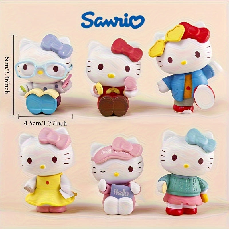 6pcs Sanrio Hello Kitty Trendy Cute Dolls Birthday Gift Desktop Decoration Set