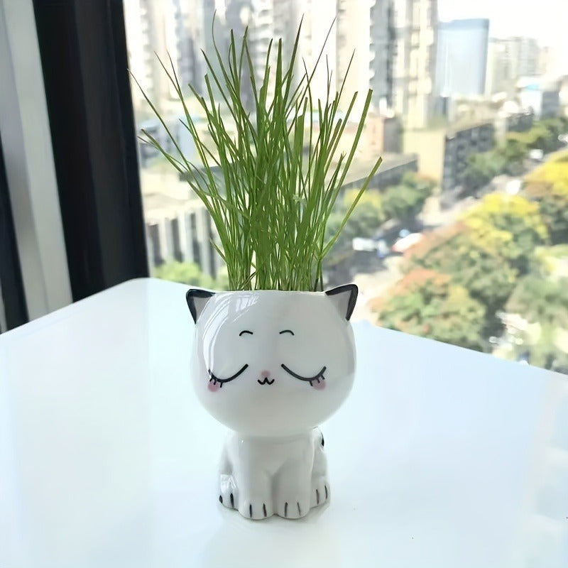 1pc Ceramic Mini Cat Cartoon Planter - Cute Indoor/Outdoor Plant Pot for Desk, DIY Office Decor, Art Deco Style, Animal Print, Irregular Shape, Perfect Gift for Home or Office