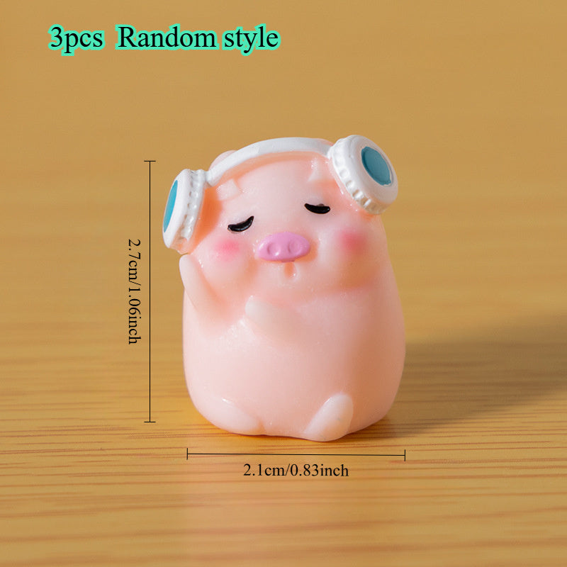 3pcs Cute Pig Resin Figurines - Random Unique Poses & Accessories, Handcrafted Home Desk Decor, No Electricity Needed, Festive Holiday Decoration Gift, Tabletop Ornaments | Accessory Details | Detailed Craftsmanship