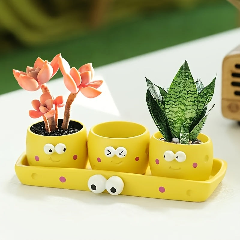 [Whimsical Charm] Handcrafted Cartoon Thumb Succulent Planter - Mini Resin Garden Pot with Adorable Face Design, Indoor/Outdoor Decorative Accessory, Perfect for Christmas, Halloween, Valentine'S Day, Graduation & July 4th Gifts (Plants Not Included), In