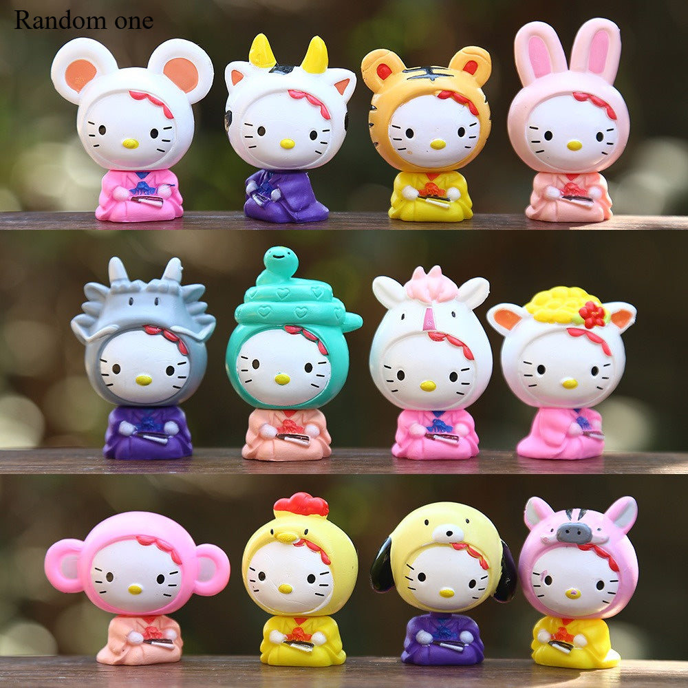 Sanrio for hello kitty Zodiac Sign PVC Figurine, Classic Anime Style Collectible Doll for Desktop and Car Decor, Valentine'S Day Gift, No Electricity Needed, Kawaii Room Decor