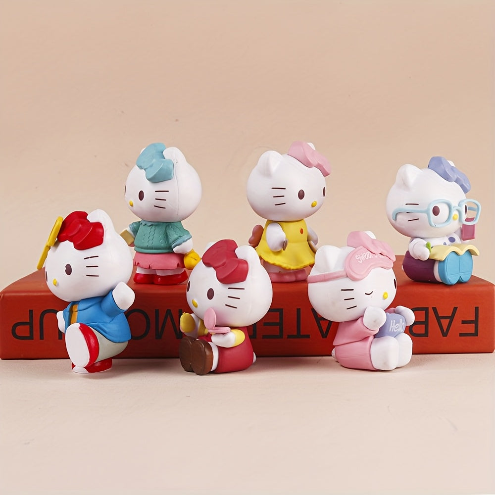 6-Pack Licensed Sanrio Hello Kitty Collectible Figurines - PVC Cartoon Home Decor with Assorted Outfits & Accessories, Exquisite Craftsmanship, Bright Design for Bedroom, Living Room, Kitchen, Birthday & Holiday Gift (Halloween, Christmas, Valentine’s Da