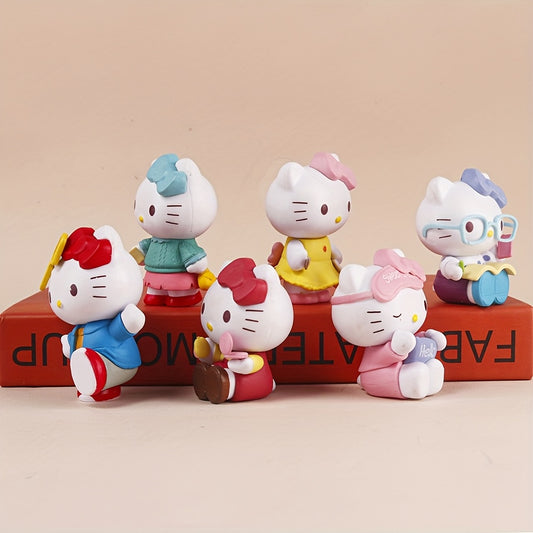 6-Pack Licensed Sanrio Hello Kitty Collectible Figurines - PVC Cartoon Home Decor with Assorted Outfits & Accessories, Exquisite Craftsmanship, Bright Design for Bedroom, Living Room, Kitchen, Birthday & Holiday Gift (Halloween, Christmas, Valentine’s Da