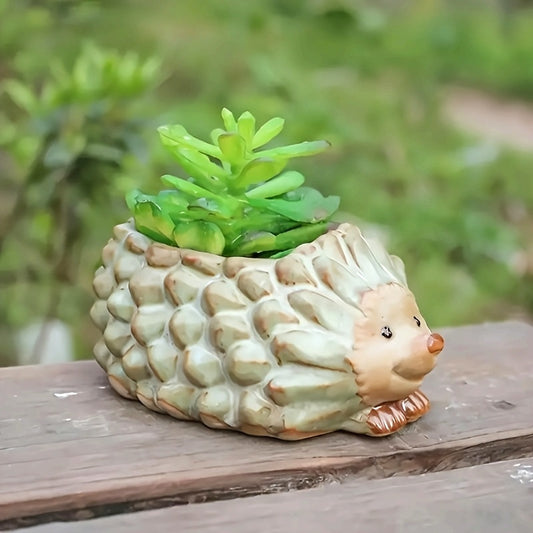 [Resin Hedgehog Planter] Lightweight Resin 1pc Classic Hedgehog Planter | Irregular Shape, Varnish Finish, Indoor & Outdoor Decor
