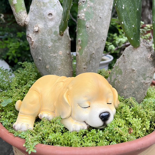 1pc Sleeping Puppy Animal Figurine Garden Balcony Decoration Green Plant Pot Landscape Creative Resin Craft