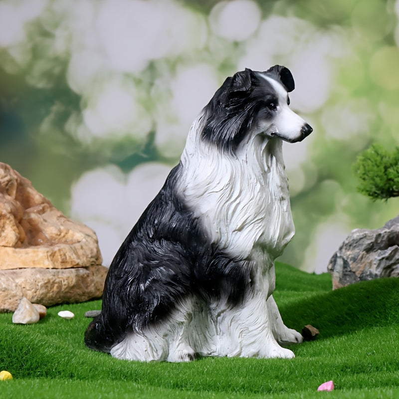 [Resin Collie Statue] 1pc Classic Small Resin Border Collie Statue | Home Decoration, Scene Decoration, Desktop Decoration, General Holiday Gift, Animal Collection Enthusiasts