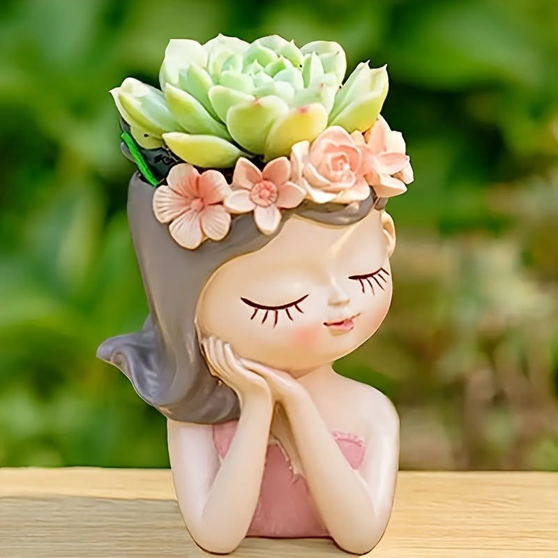 1pc Chic Modern Woman's Bust Vase, Artistic Herringbone Face Plant Pot, Pedestal Succulent Planter Pot for Home And Office Decor
