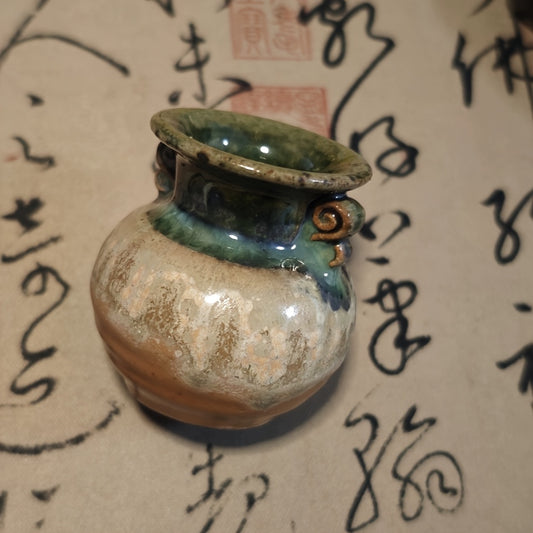Handmade Mini Ceramic Jingdezhen Kiln-Changeable Double-Eared Breathable Desktop Ornament for Succulents and Cacti