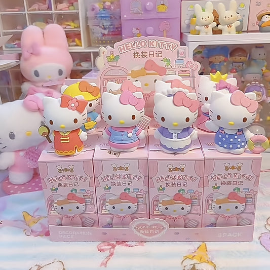 Sanrio Hello Kitty Mystery Box - 8 Random Styles PVC Figurine with Collector’s Display Stand, Cute Cartoon Bedroom Decor, Holiday Birthday Graduation Gift (No Electricity Needed)