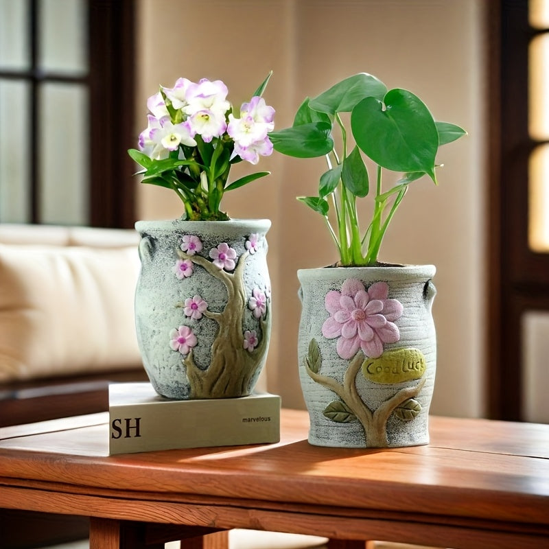 2025 new creative Laozhuang 4pcs set, light luxury retro, garden, windowsill, indoor and outdoor desktop decoration, spring, summer, orchid, cactus, succulent container