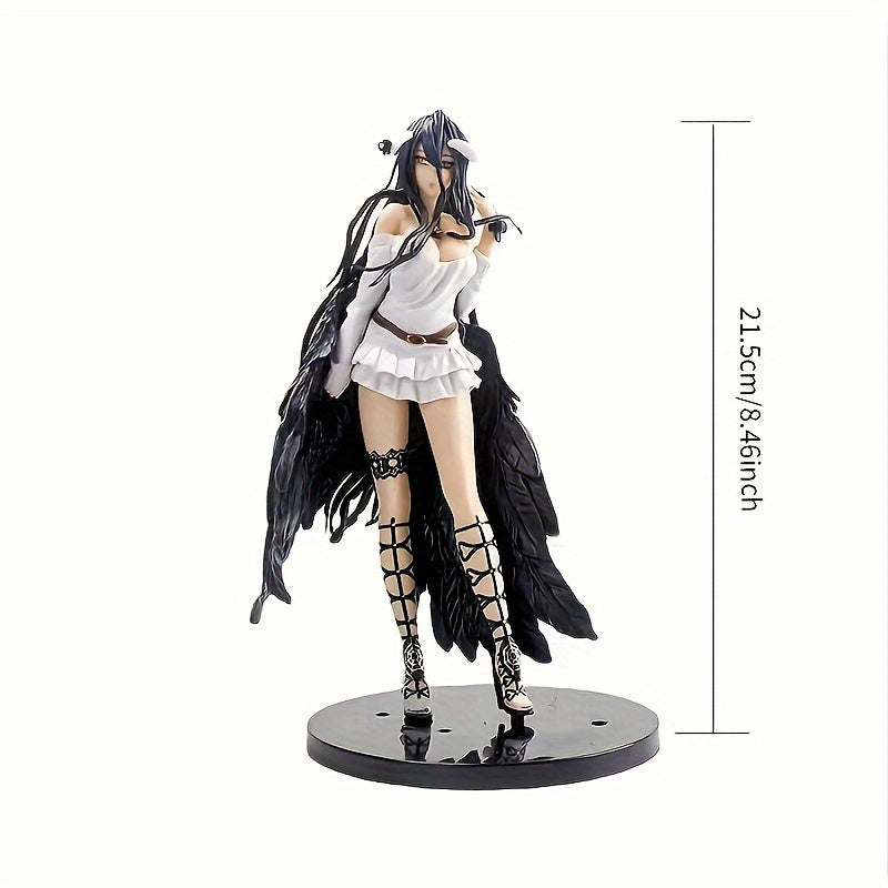 Exquisite Black PVC Anime Collectible Statue - Detailed Feathered Character with Horns, White Ruffled Top & Blue Shorts, Perfect Gift for Christmas, Halloween, Thanksgiving, Halloween Figurines