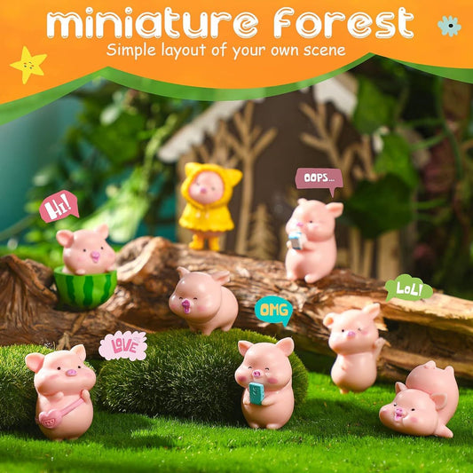 13pcs Miniature Figurines Piggy Figures Miniature Resin Pig Figurines Toys Cute Pink Piggy Garden Miniature Crafts for Birthday Party Decoration, Shower Piggie Theme Party Supplies