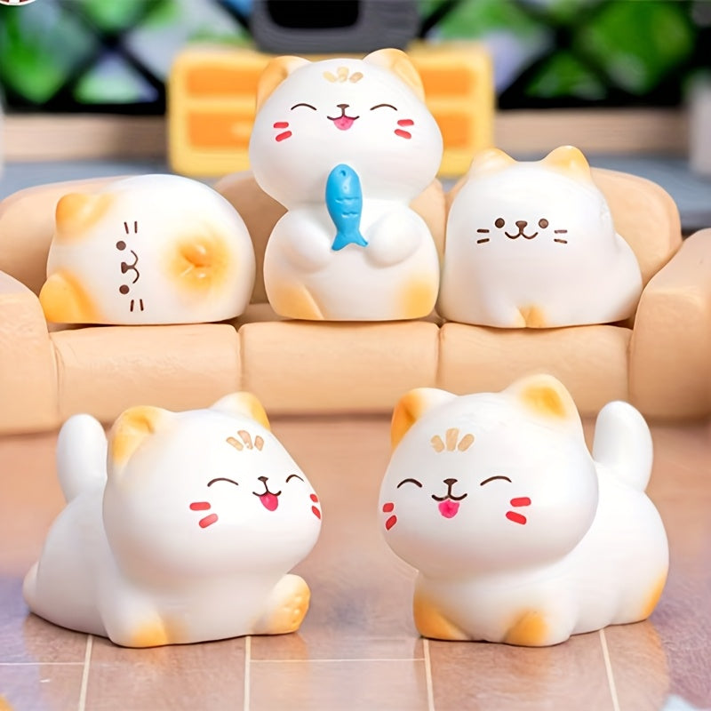 8pcs Creative Mini Landscape Cartoon Lucky Cat Resin Figurine, Cute Kitty, for Interior Decoration, DIY, Desktop, Garden Decoration, Dollhouse