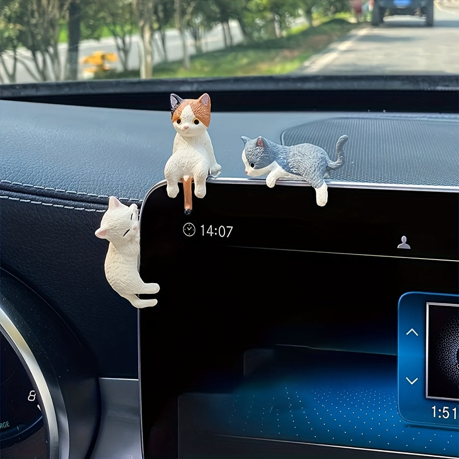 [Cute Cat Decor] 4pcs Cute White Cat Car Dashboard Decor - Mini Cartoon PVC Ornaments - Adds Playful Charm to Your Vehicle, Cartoon Cat Design, PVC Material