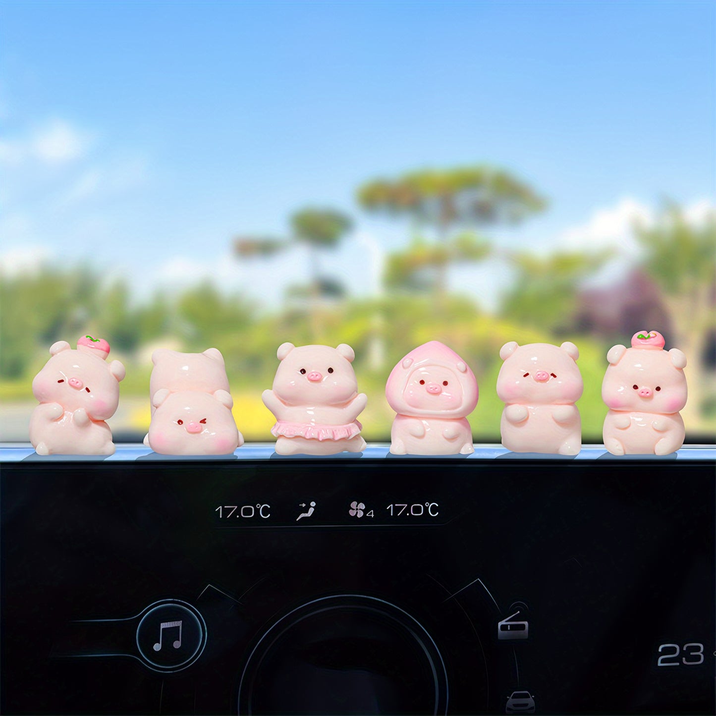12pcs Cute Pink Pig Collectible Dolls Car Decorations - Resin Collectible Figurines Set for Car Dashboard, Office Desk & Home Decor, Adorable Animal Statues with No-Trace Adhesive, Stress-Relief Gift, Easy to Install