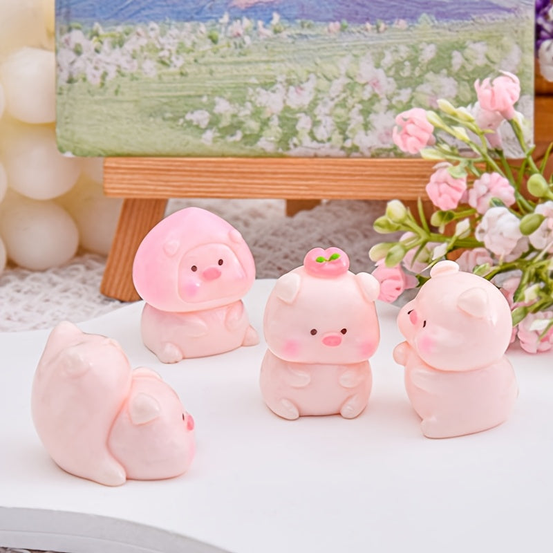 [Peach Pig Figurines] 6pcs Kawaii Peach Pig Figurines, Resin Alphabet Animal Ornaments, Versatile Room Decor, Electricity-Free, with DIY Crafts & Car Accessories
