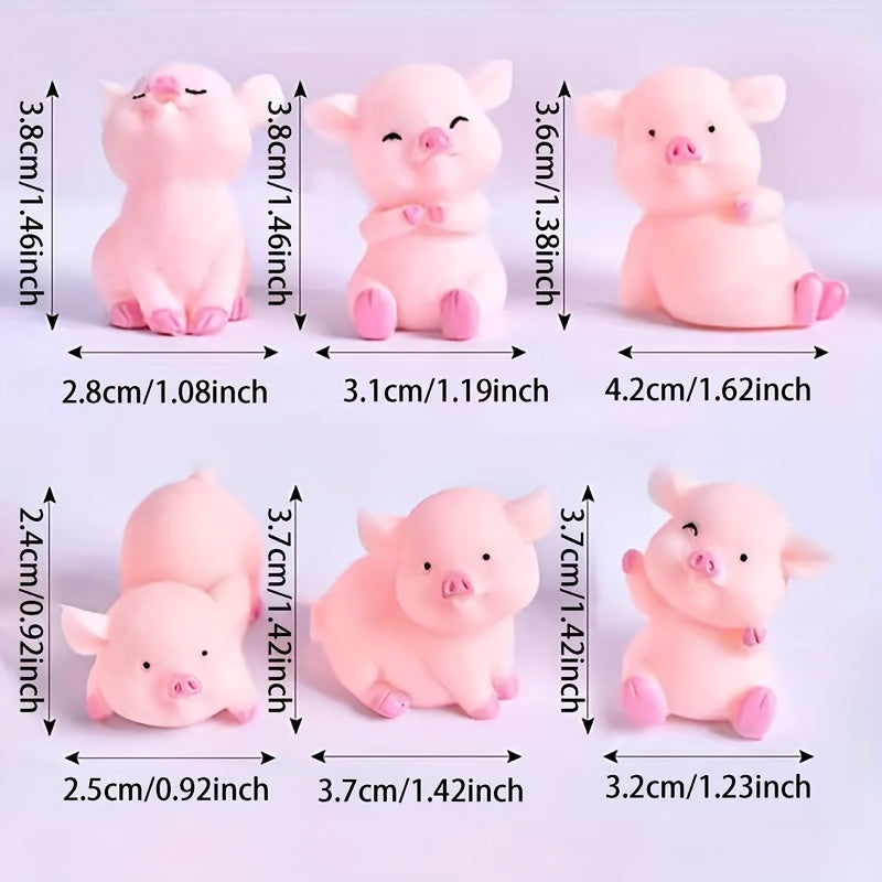 6pcs Cute Pink Pig Resin Figurines with White Shorts - Healing & Cuddly Decor for Home, Car, Desk, Pet House - New Year, Valentine'S Day Gift, DIY Home Decor, Pigs Home Decor, Desk Ornaments, Playful Design, Textured Surface