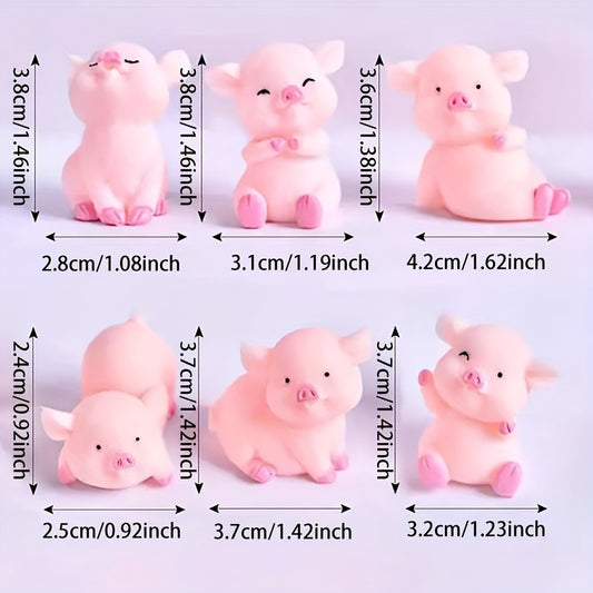 6pcs Cute Pink Pig Resin Figurines with White Shorts - Healing & Cuddly Decor for Home, Car, Desk, Pet House - New Year, Valentine'S Day Gift, DIY Home Decor, Pigs Home Decor, Desk Ornaments, Playful Design, Textured Surface