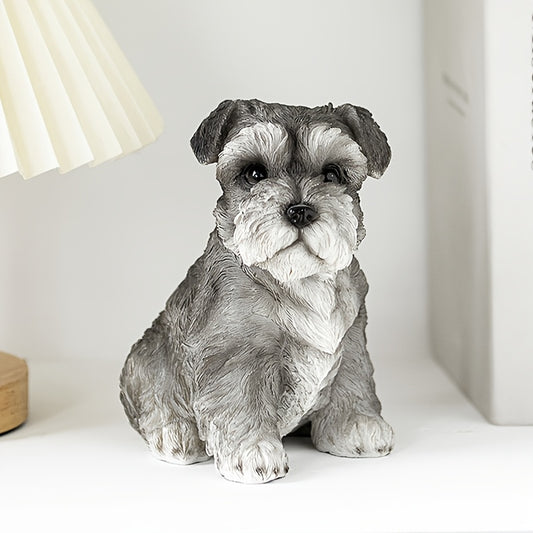 1pc Hand-Painted Schnauzer Resin Statue - Realistic Dog Figurine for Home, Office, Desk, or Bookshelf Decor, Durable Craft Sculpture, Unique Gift for Pet Lovers, Indoor & Outdoor Use, Office Decoration, Classic Pose Figurine, Detailed Fur Texture