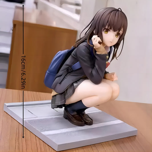 Charming Anime Schoolgirl Figurine in Uniform, 6.29" Resin Model with Blue Backpack - Perfect for Collecting & Gifting, Ideal Home Decor & Car Ornament for Anime Enthusiasts, Great Christmas & Halloween Present