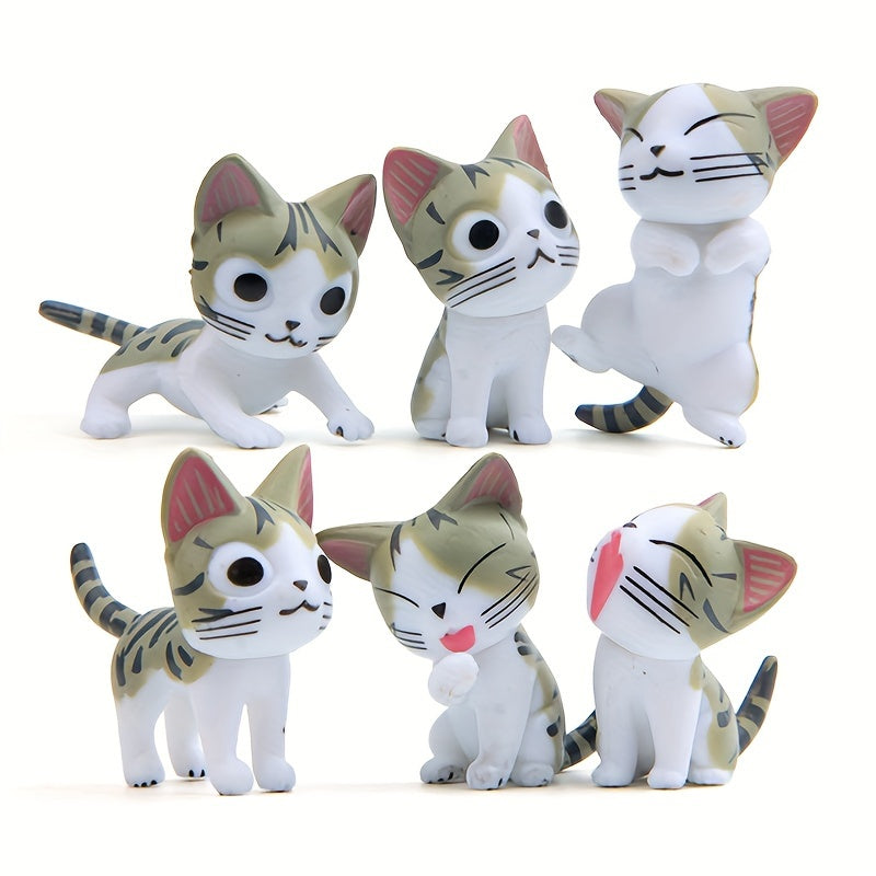 6pcs Set of Cute Cat Micro Landscape Decorations Cat Figurine Desktop Miniature Statue Ornaments Cake Festival Decorations