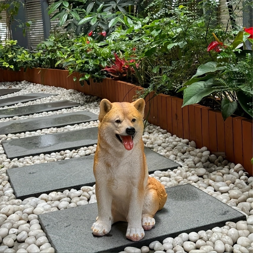 Charming Shiba Inu Resin Statue - Lifelike Pet Sculpture for Garden, Patio & Home Decor