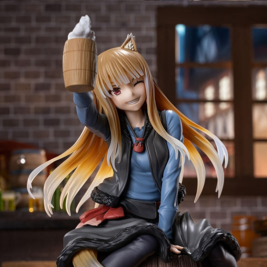 Anime-Inspired Yellow Wolf Ear Girl In Pub Collectible Figurine With Kneeling Posture - PVC Desk And Car Decor, Ideal For Christmas, Halloween, Birthday Gifts, Anime Figure