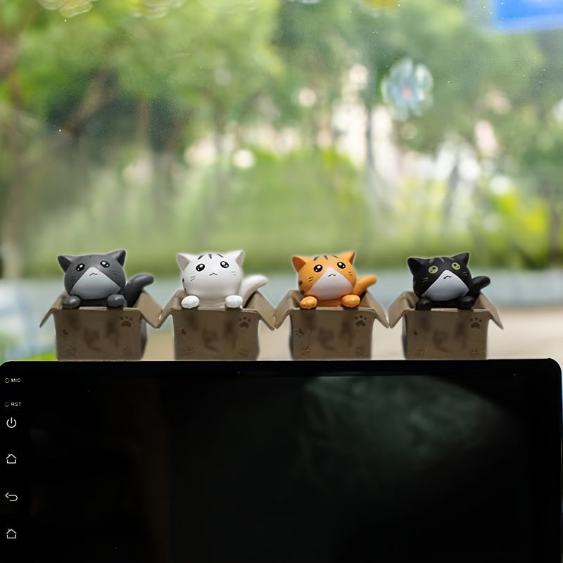 4 PCS Cute Paper Box Kitten Design Car Ornaments: for Mini Cartoon Accessories for Home, Car, and Car Dashboard Decoration