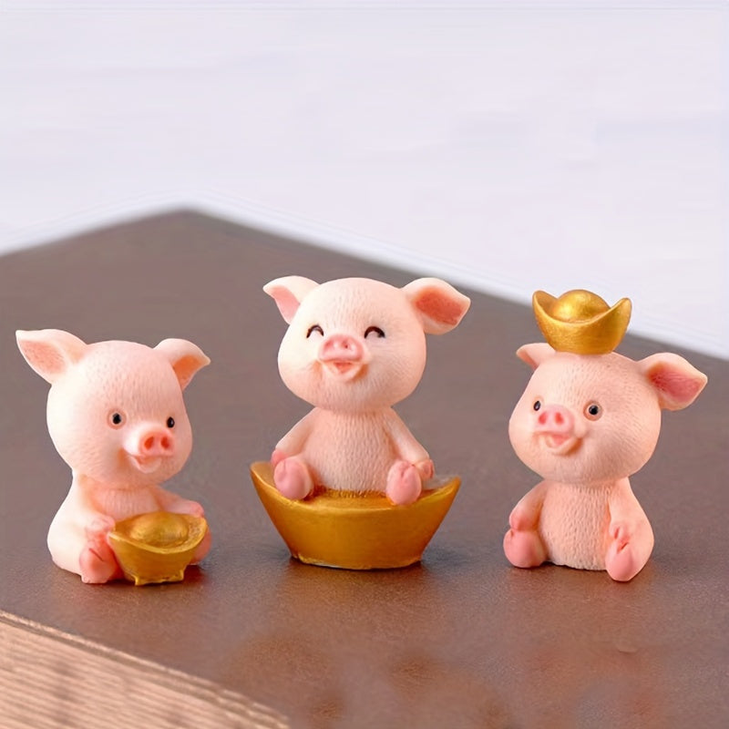 5pcs Resin Lucky Golden Pigs Figurines Set - Money Fortune Pig Miniature Collectible Dolls for Thanksgiving, No Electricity Required, DIY Gardening & Succulent Micro Landscape Decor, Car & Cake Ornaments