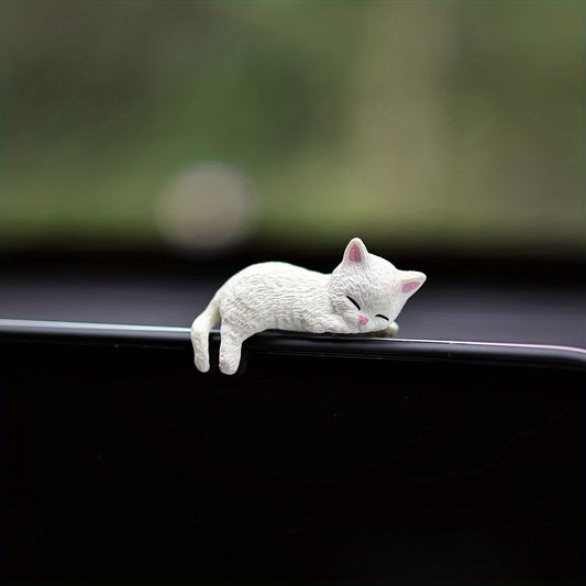 [Cute Cat Decor] 4pcs Cute White Cat Car Dashboard Decor - Mini Cartoon PVC Ornaments - Adds Playful Charm to Your Vehicle, Cartoon Cat Design, PVC Material