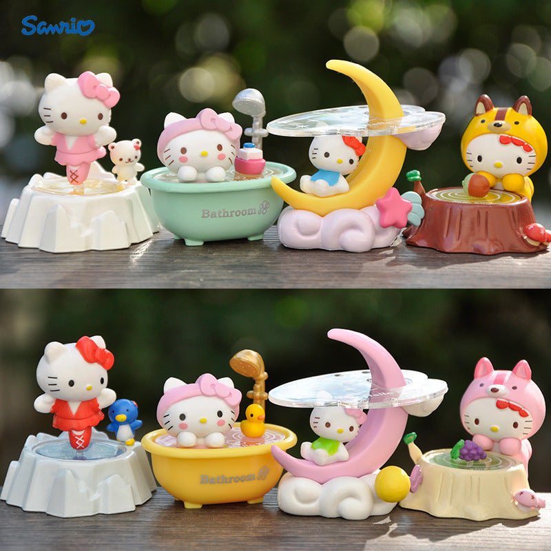 8pcs Sanrio's new moon bathtub Hello Kitty cat figurine doll model, creative room desktop cake decoration ornament gift