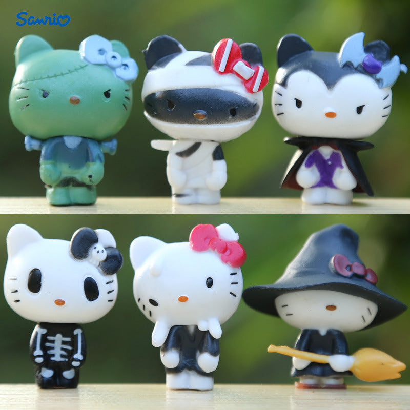 6pcs Sanrio New Anime Halloween KT Series Doll, Lovely for hello kitty Desktop And Car Decoration, Mini Small Ornament