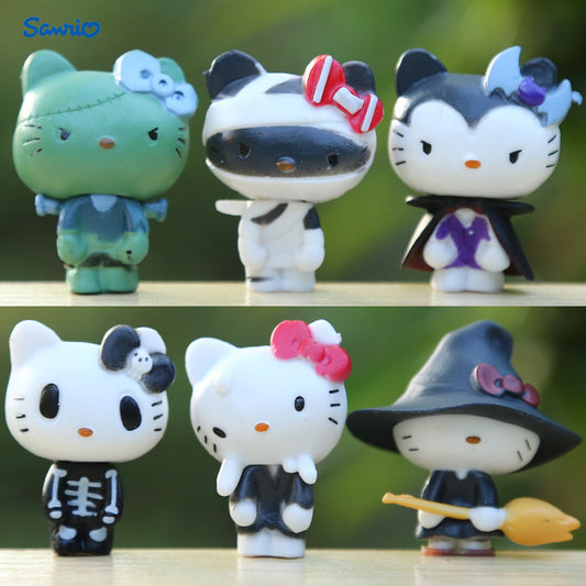 6pcs Sanrio New Anime Halloween KT Series Doll, Lovely for hello kitty Desktop And Car Decoration, Mini Small Ornament