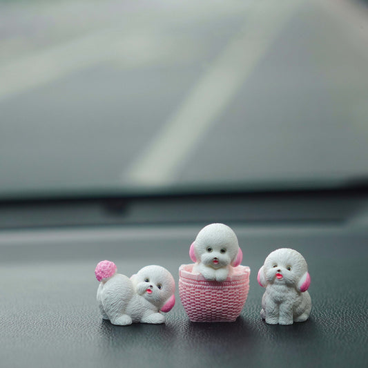 4pcs set of micro-landscape cute Bichon Frise model ornaments, simulated Bichon Frise figures, car decoration ornaments, home decoration ornaments, dollhouse accessories, Christmas gifts
