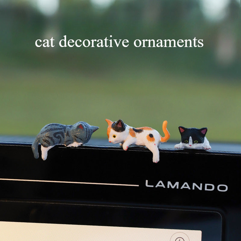 5-Pack Mini Cute Cat Figurines, Resin Cartoon Animal Figurines, Realistic Animal Car Screen Ornaments, No Power Required, Home & Kitchen Decor, Vehicle Console Decoration