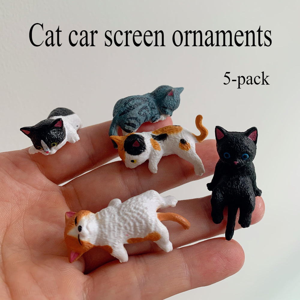 5-Pack Mini Cute Cat Figurines, Resin Cartoon Animal Figurines, Realistic Animal Car Screen Ornaments, No Power Required, Home & Kitchen Decor, Vehicle Console Decoration