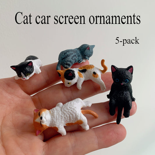 5-Pack Mini Cute Cat Figurines, Resin Cartoon Animal Figurines, Realistic Animal Car Screen Ornaments, No Power Required, Home & Kitchen Decor, Vehicle Console Decoration