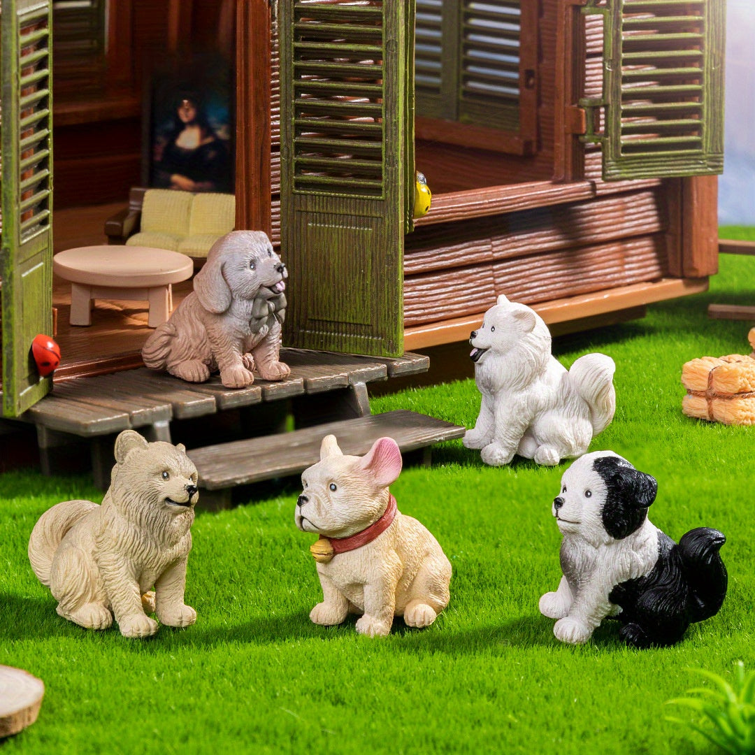 6pcs Miniature Dog Figurines - Chihuahua, Poodle, Samoyed, Pug & More, 6 Unique Breeds with Expressive Poses, Durable DIY Decor for Car Interiors, Home, Office, or Gift