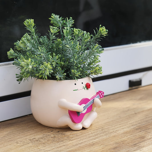 Funny Guitar Player Planter Pot - Cute Musik design planters with Drainage Hole, Pastel Pinkplanters for Succulents, Indoor/Outdoor Plants - Birthday, Christmas, Housewarming Gifts for Musicians & Plant Lovers - Durable Resin Construction, Indoor Outdoor