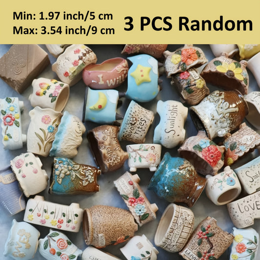 Limited Time 3pcs Ceramic Succulent Planters Unique Non-repeated Designs Garden Pots Indoor Outdoor Use