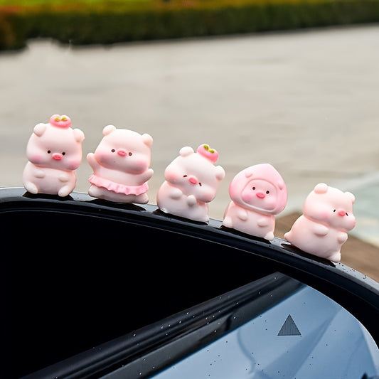6-Pack Cute Pink Pig Resin Car Dashboard Decorations, Creative Vehicle Interior Accessories, Ideal Gift for Friends and Besties