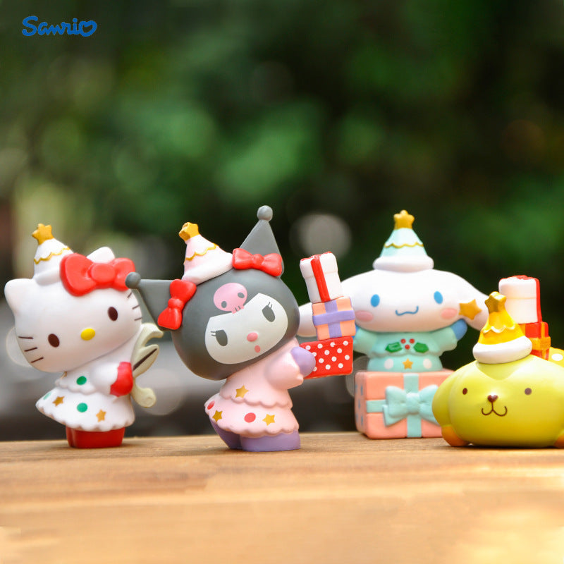 [Authorized] Sanrio6-Pack Hello Kitty SanrioCartoon Christmas Series Dolls, Cute DIY Accessories Small Decorations, Creative Handmade Decorations